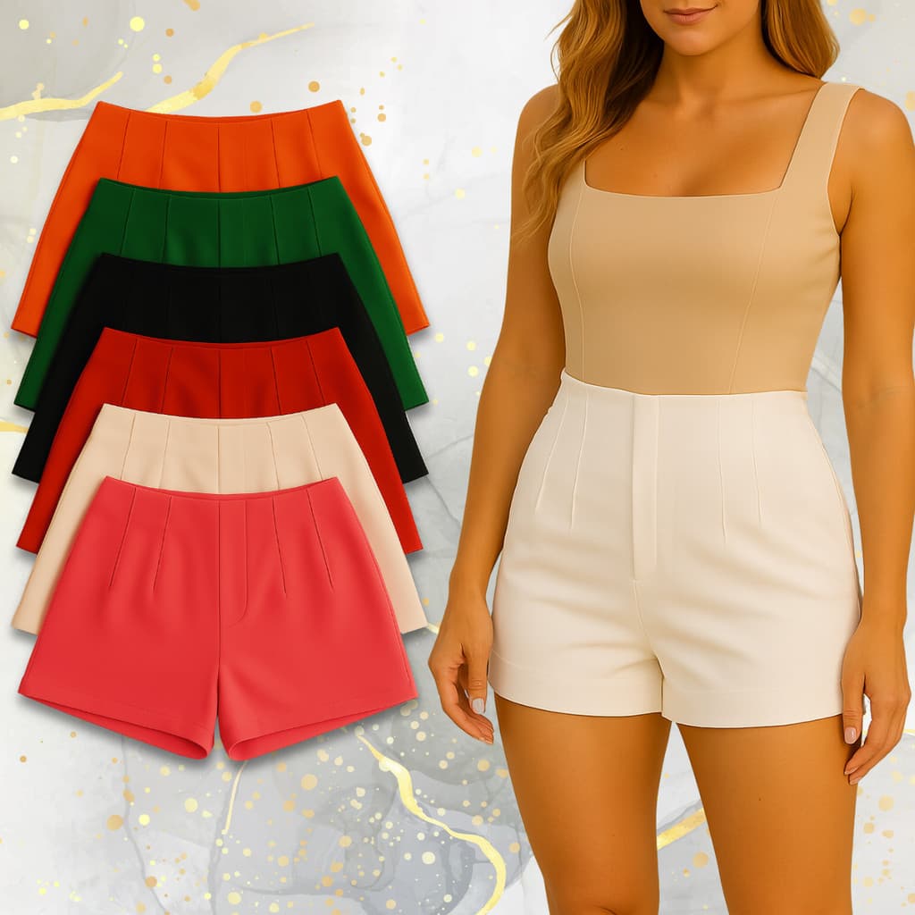 Short Alfaiataria ZAR Cintura Alta Feminino Verão Moda Elegante