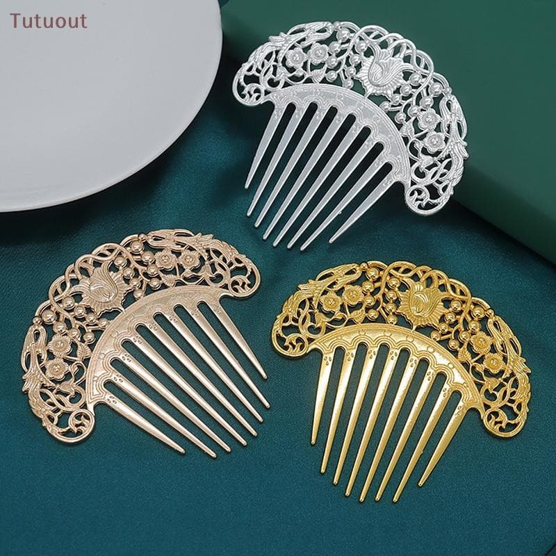 TUTU Chinês Hairpin Retro Pente De Cabelo Hanfu Prato Ornamento Oco Esculpido Requintado Acessórios Presentes BR