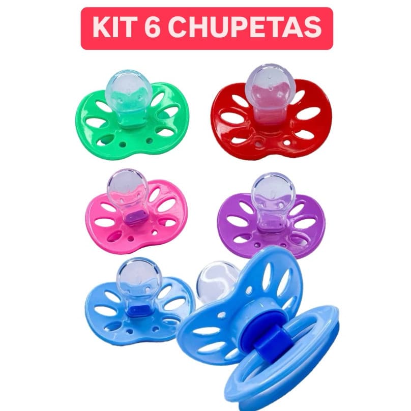 Kit 6 Chupetas Baratinha Bico Silicone Orto ou Redondo Fasa 2 pepeta