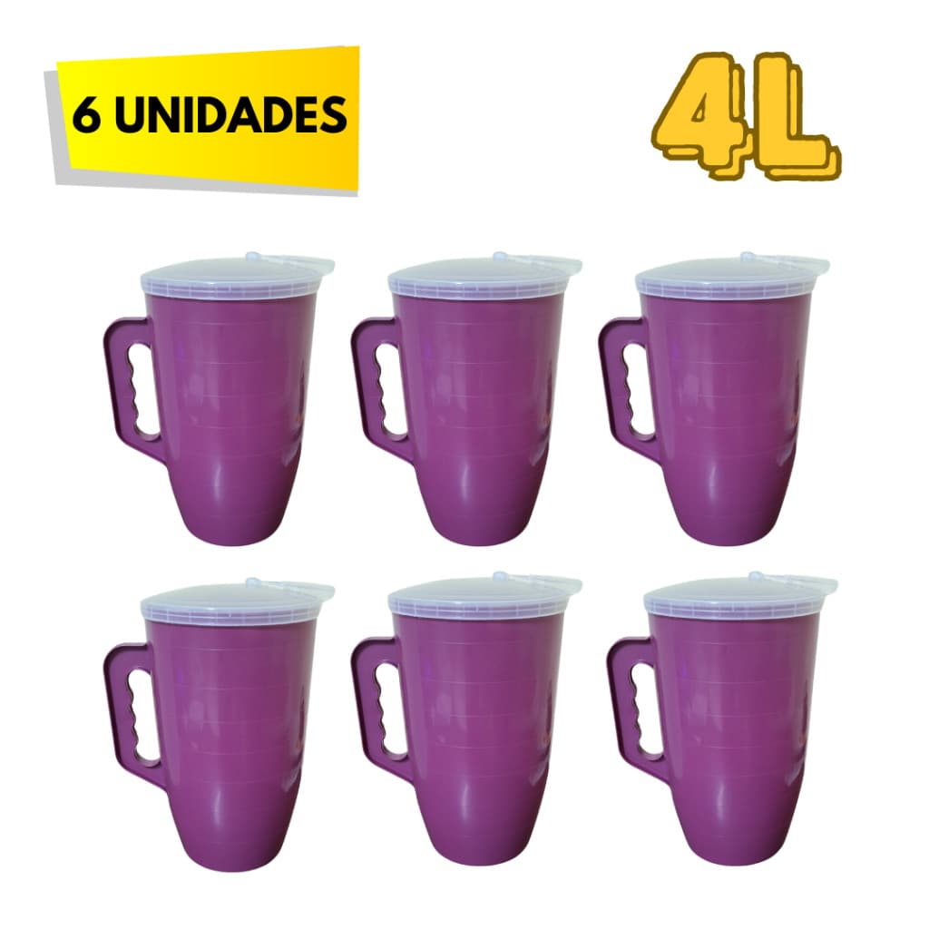 Kit 6 Jarras 4 Litros de Suco Para Bebida Agua Suco Casa Festa Evento - Colorida