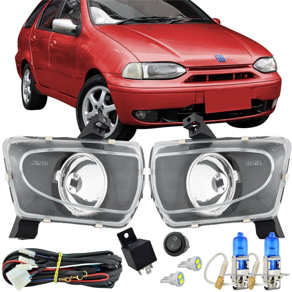 Kit Farol Milha Palio G1 1996 97 à 2000 Vidro + Lamp Chicote