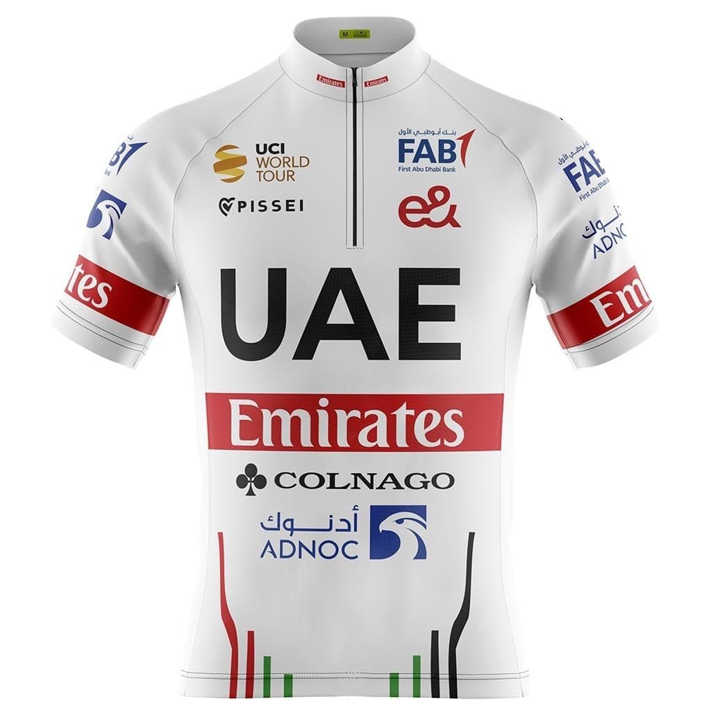 Camisa Ciclismo Camiseta Roupa de Ciclismo Ciclista Masculina UAE Branca Com Bolsos Uv 50+