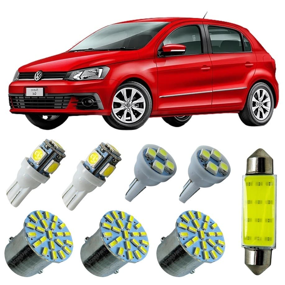 Kit Led interno Externo VW Gol G5 G6 G7 G8 Luz Teto Placa Ré Farolete Completo - Lâmpadas de Led
