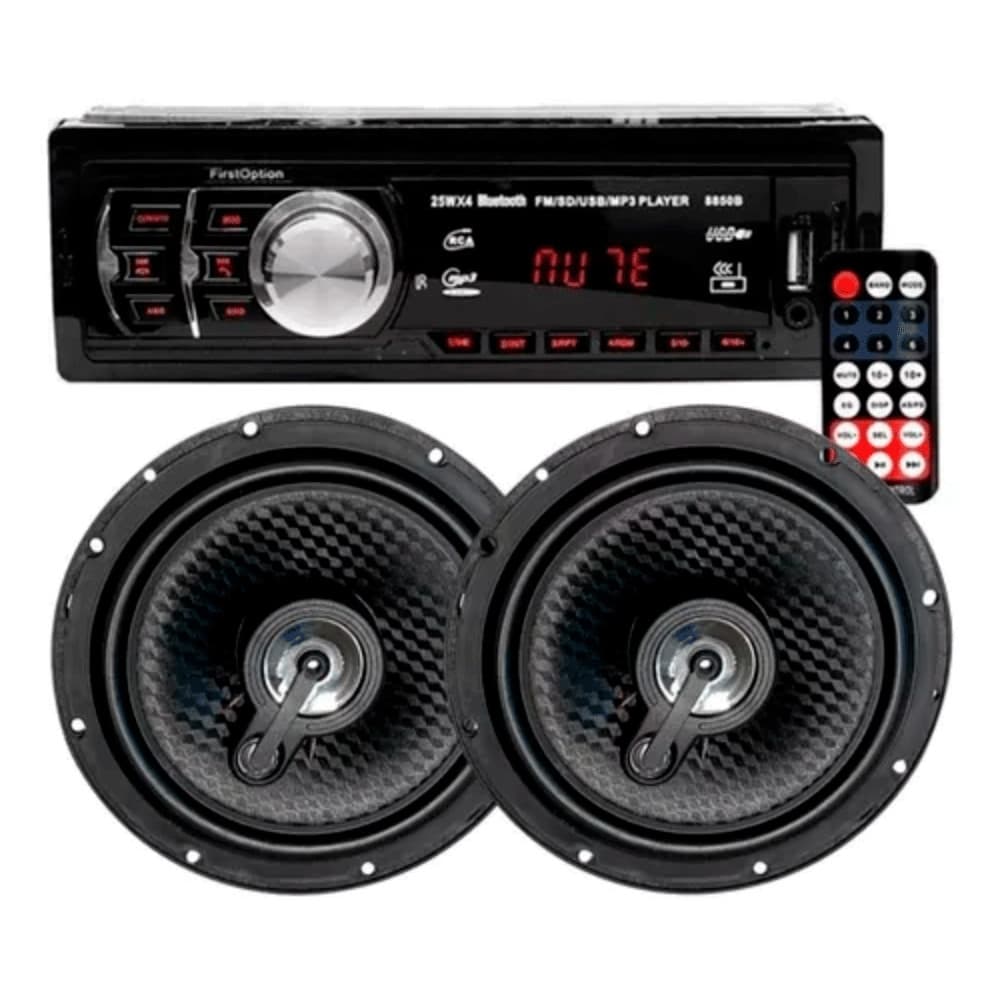 Kit Radio Mp3 Player Automotivo Sd Bluetooth Pendrive Usb Fm + Par Alto Falantes 6 Polegadas Extreme 110 Watts