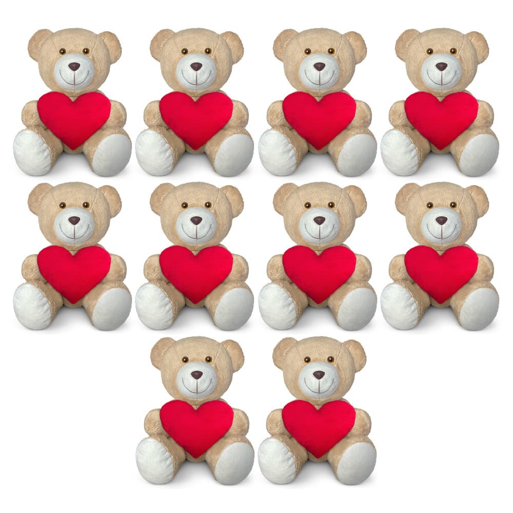 Kit 10 Ursinhos De Pelúcia Com Coração Antialérgico Amor - 15cm
