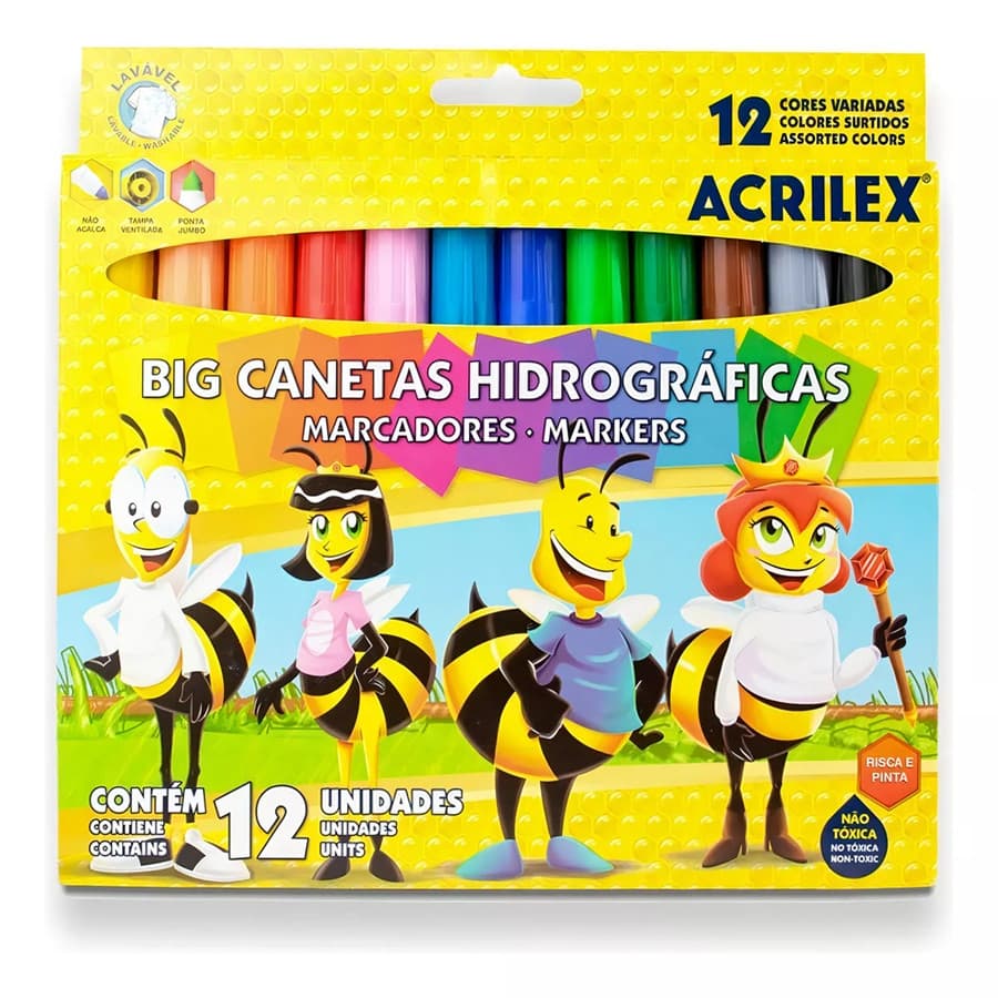 Caneta Hidrográfica Big Com 12 Cores - Acrilex