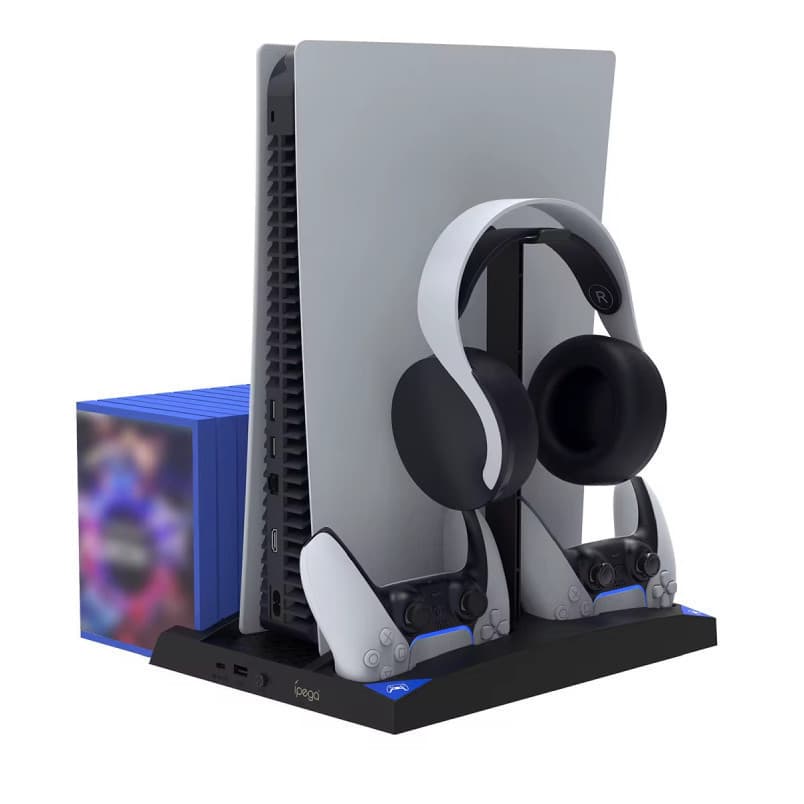 Suporte Base Vertical PS5 Com Carregador Ventilador Ípega Controle Headset