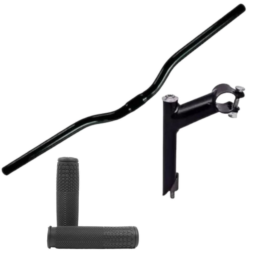 Guidão Curvo 580mm 22.2mm Mtb + suporte Mesa 21.1mm + Manopla Para Bike bicicleta Aro 20 24 26
