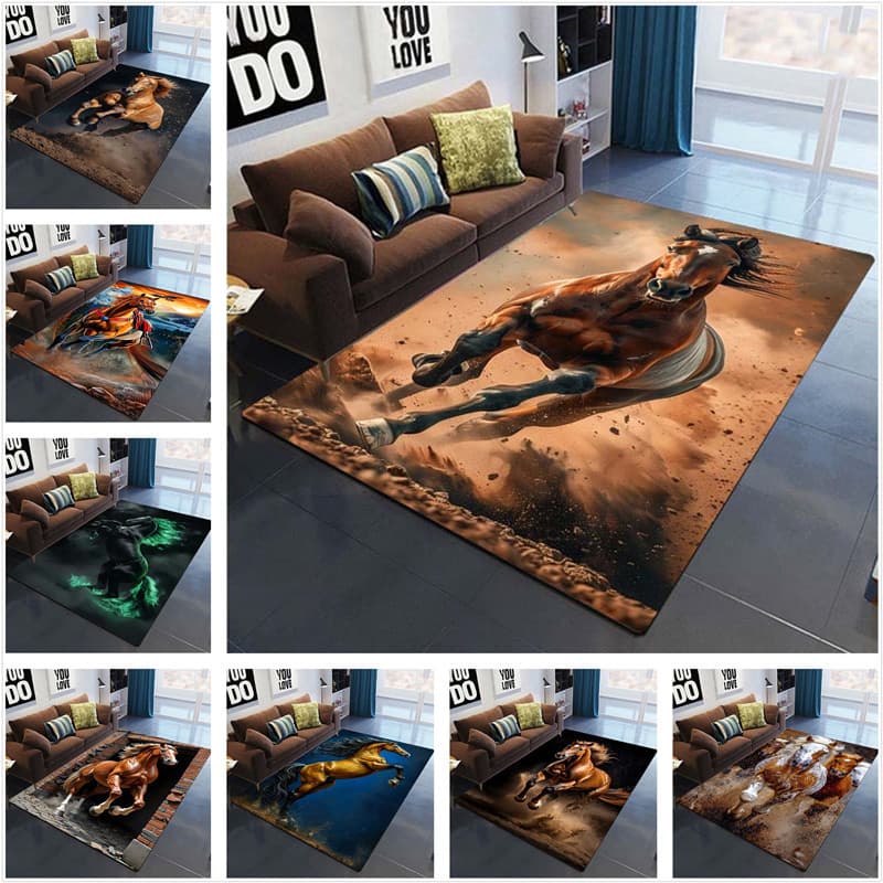 Ranch Animal Horse Farm Running Black Junma 3D Impresso Tapete Casa Sala De Estar Corredor Varanda Área Grande Macio Cam