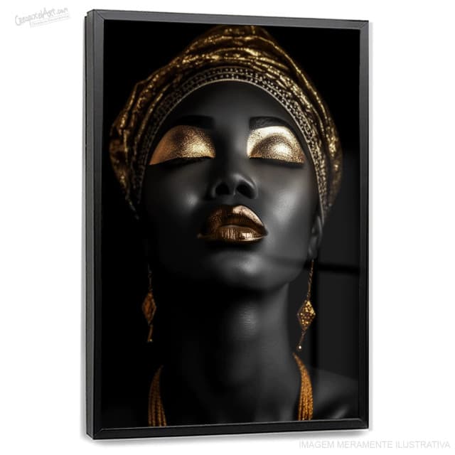 Quadro Decorativo 110x80cm  Africana Com Dourado Hall Luxo Sala Quarto Casa Decoração De Parede Mdf Adesivo