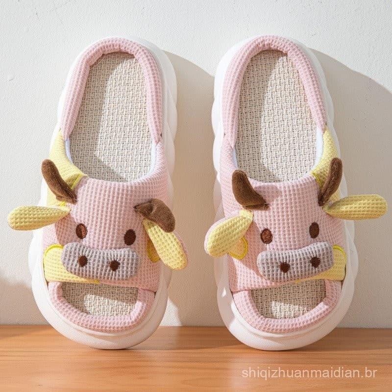 Sapatos Feminino Chinelos de Linho Chinelos de Verão Chinelos em Forma de Vaca da Moda