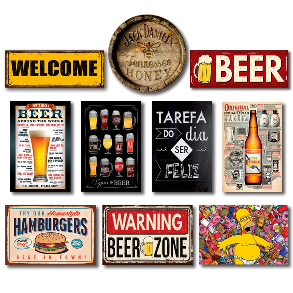 Kit 10 Placas Decorativas Bebidas Cervejas Frases Mdf