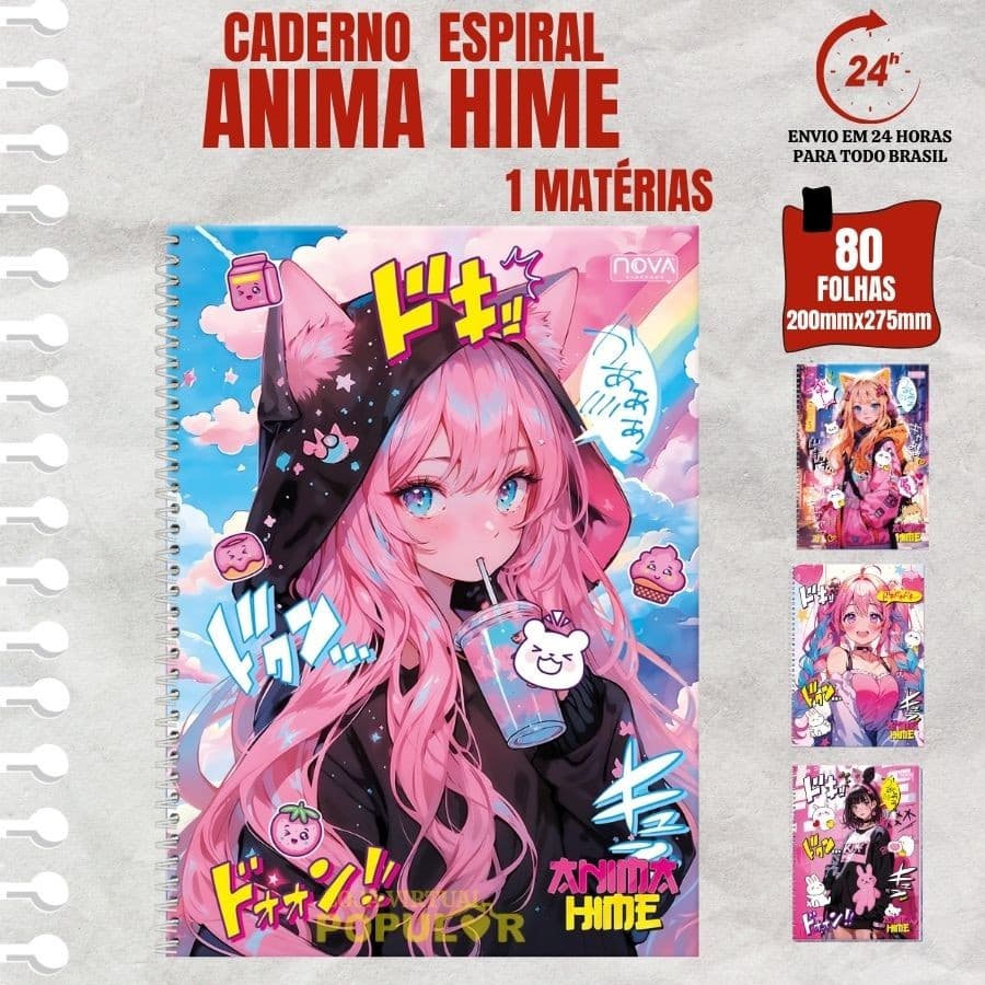 Cadernos Universitários Capa Dura 1 Matéria Com 80 Folhas Anime Escolar Nova Caderno