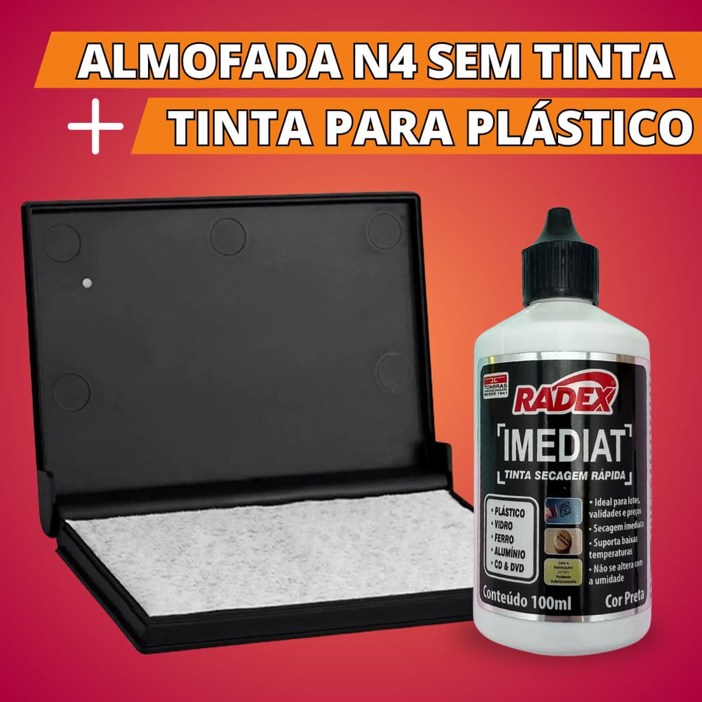 Kit Almofada Para Carimbo Grande + Tinta Secagem Rápida Normal E Para Plástico