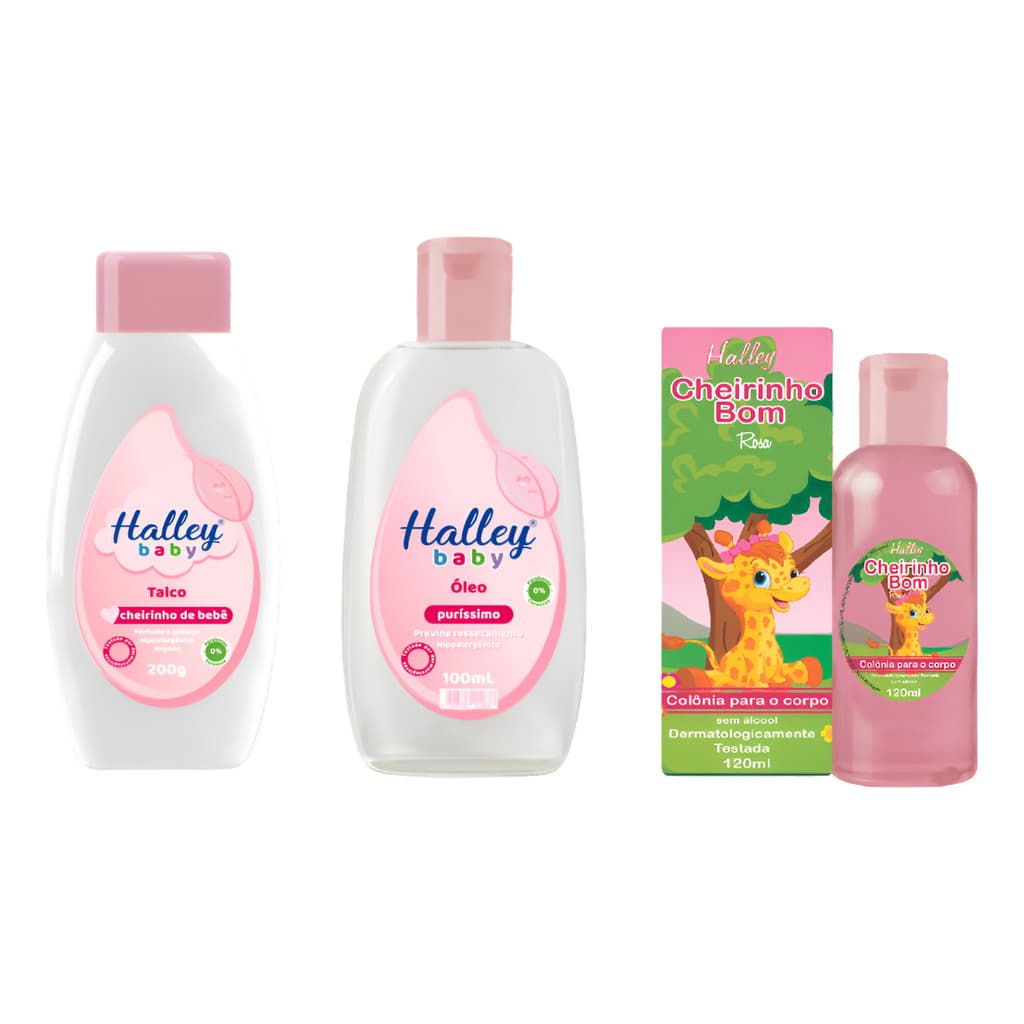 Halley Baby kit de higiene para bebê menina e menino cada um contendo óleo, talco e colônia