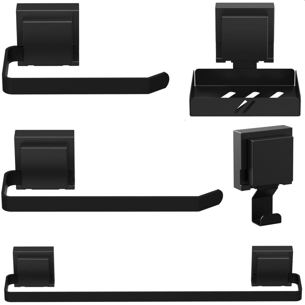 Kit Acessórios Para Banheiro 5 Peças Ventosa Preto SF.Max