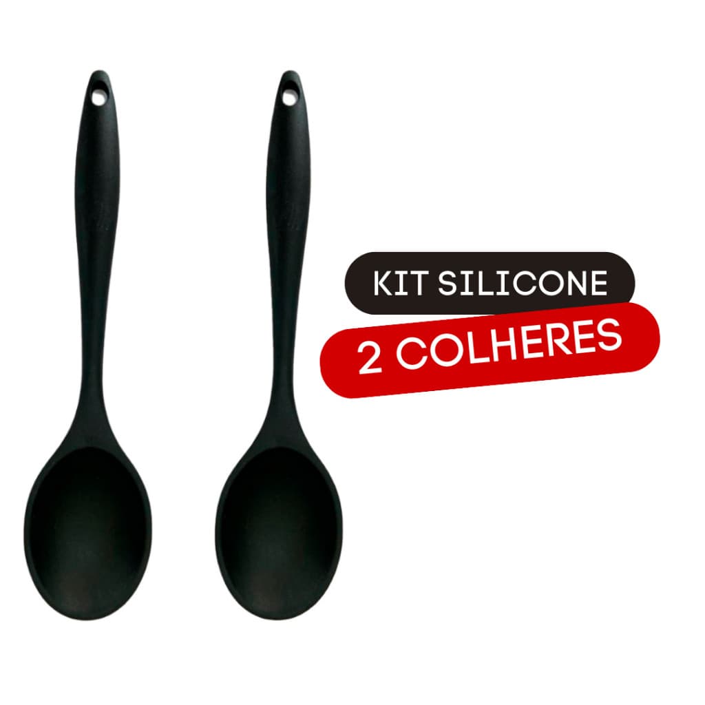 Kit 2 Colher de Silicone 27cm Grande 2 Peças Preto Vermelho