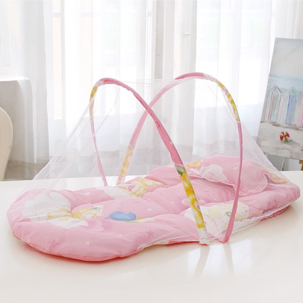 Bercinho Berço Portátil de Bebe com Tenda Mosquiteiro Dobravel Infantil Recém Nascido Tela Mosquito Rosa Garota