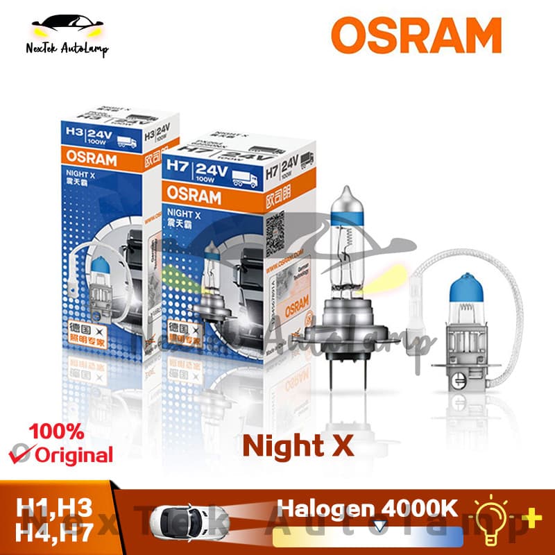OSRAM Night X H1 H3 H4 H7 24V 100W 4000K Luz Branca Quente Lâmpada Halógena Para Carro De Alta Potência Lâmpadas Faróis