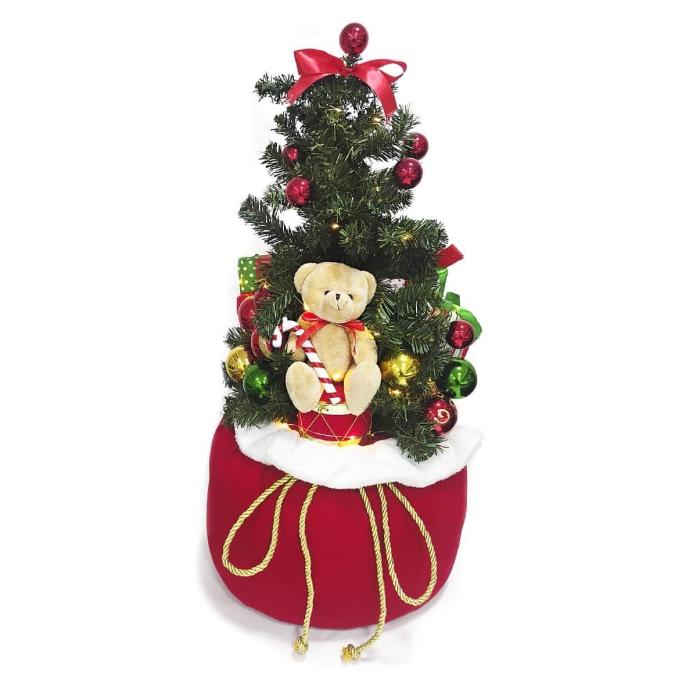 Mini Árvore de Natal Decorada no Saco Vermelho com LED 80cm