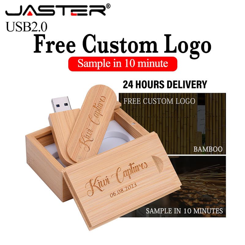 JASTER (1 PCS Logotipo Grátis) Madeira USB + Caixa Flash Drive Pendrive 64GB 16G 32GB Memory Stick Para Fotografia Prese