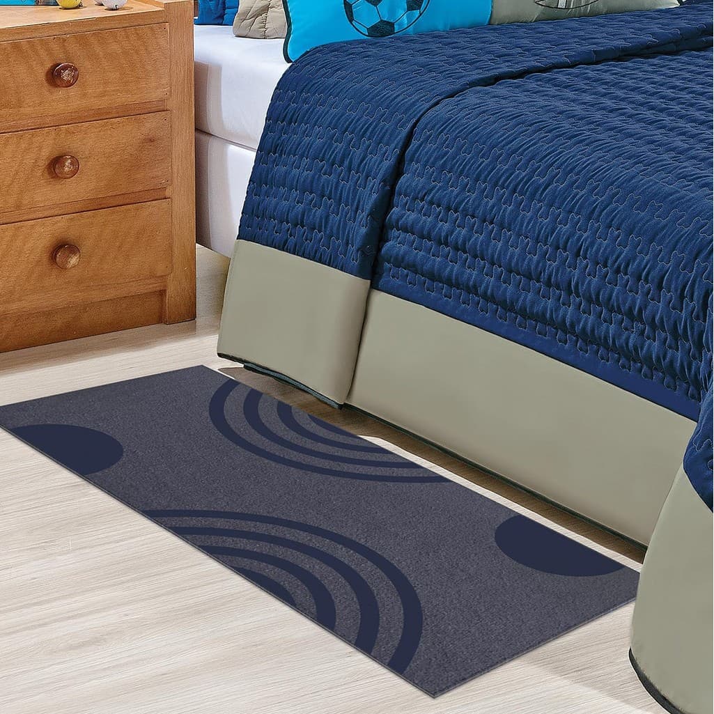 Tapete Passadeira Boho Arcos 45x140cm Chumbo Azul Antiderrapante