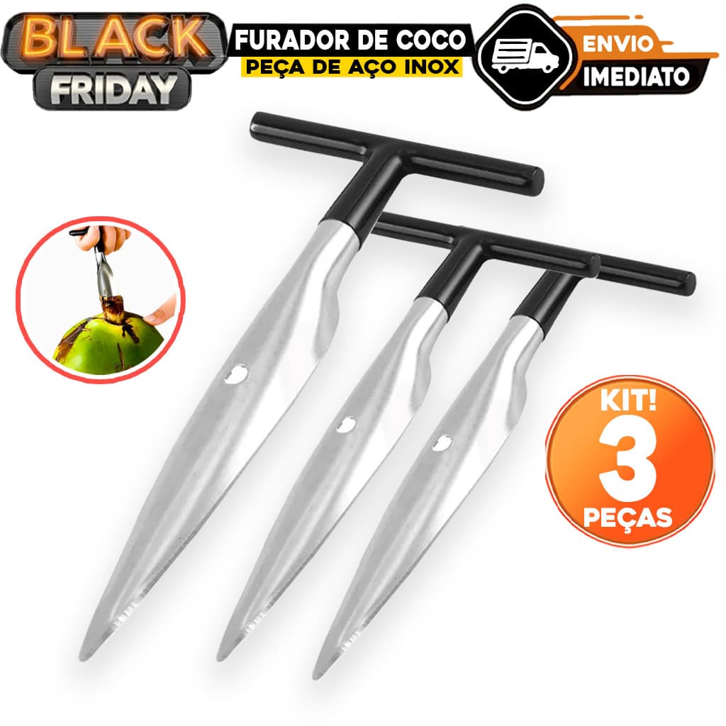 Kit 03 UN de Furador de Coco de Aço Inox Muito Resistente para Abria seu Coco Sem Dificuldade