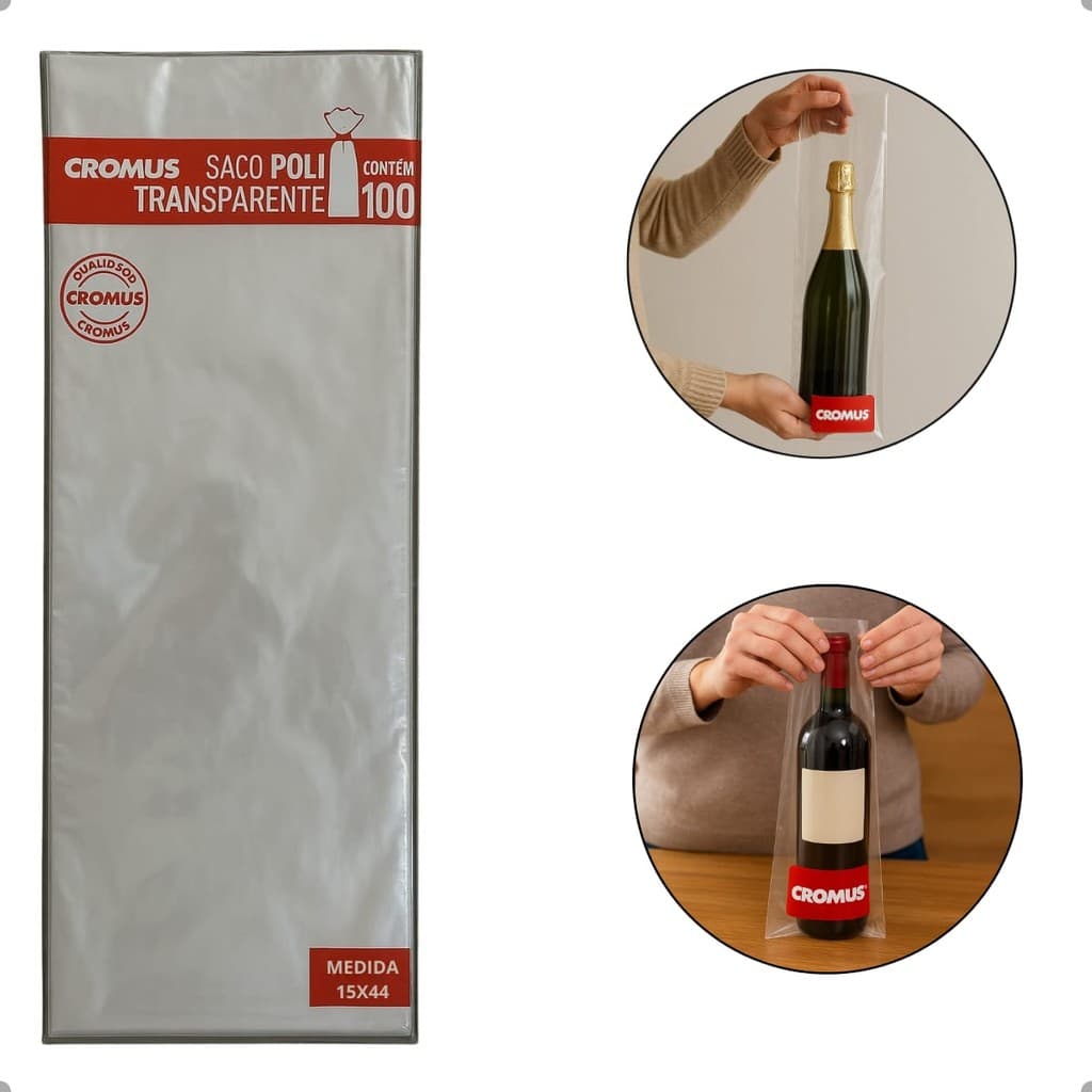 300 UNIDADES SACO POLIPROPILENO CELOFANE TRANSPARENTE 15X45 INCOLOR CROMUS EMBALAGENS
