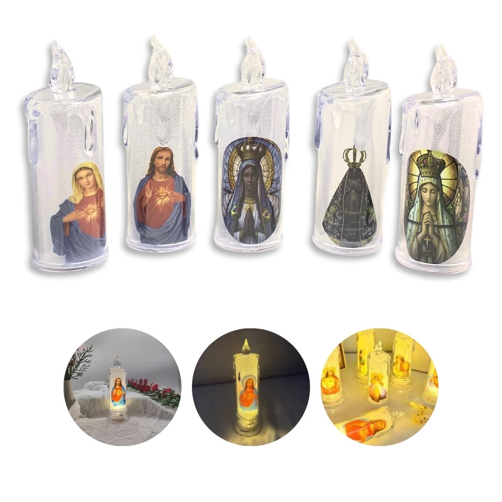 Vela Luz Led Eletrônica Religiosa Plástico + Baterias