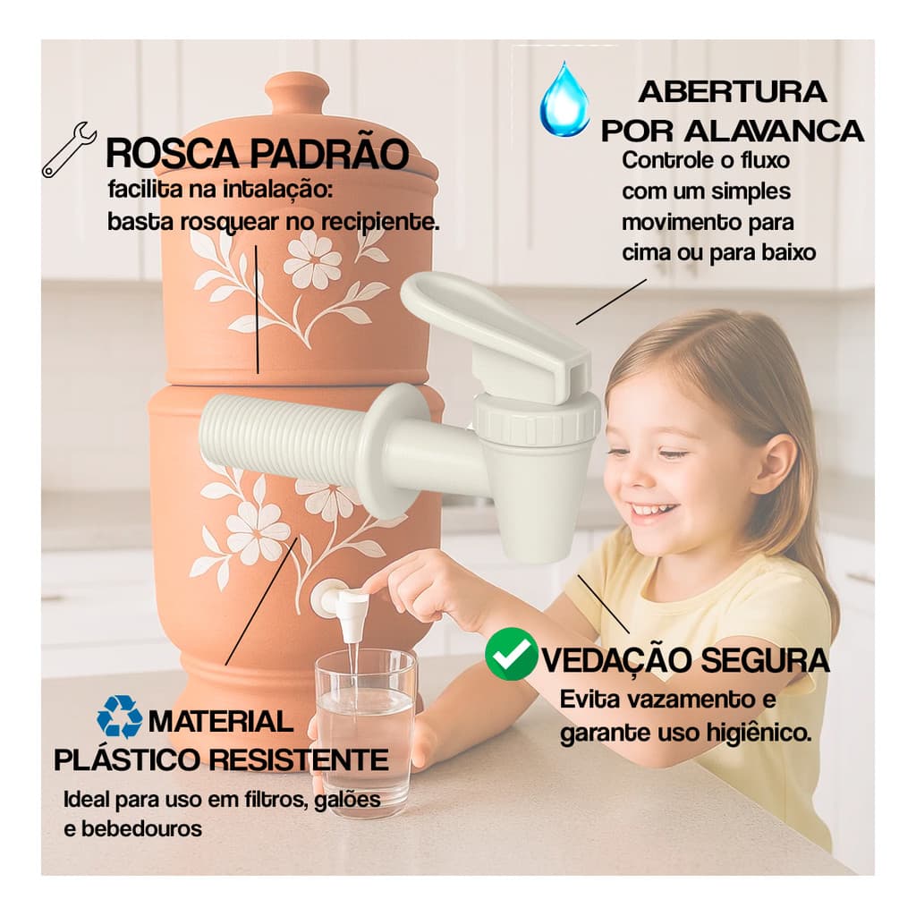 Kit 4 Torneiras Branca Longa Rosca Alavanca Filtro Bebidas Casa Filtros