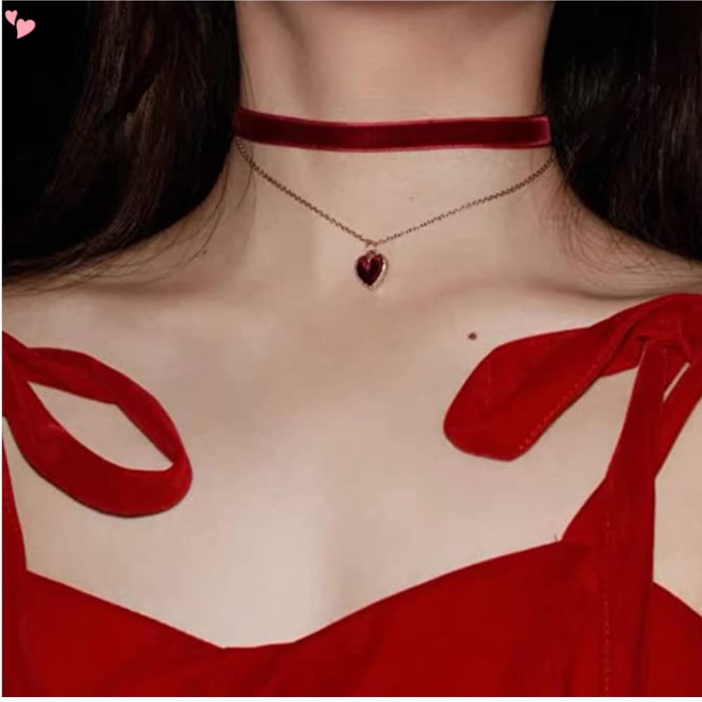 Gargantilha Com Pingente Vermelho De Veludo Para Mulheres Gargantilhas De Renda Gótica Colar Bruxa Noiva Vampiro Acessór