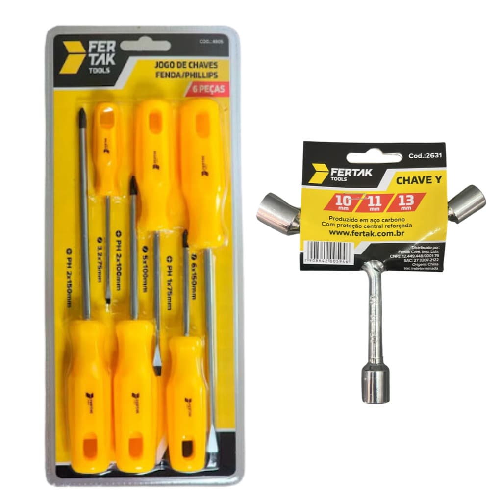 Kit 6 Chaves Fenda Philips +  Chave Y 3 Pontas 10 11 13 mm