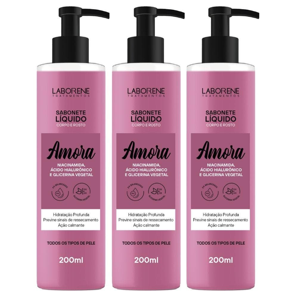 Kit 03 Sabonete Corporal e Facial Amora Laborene 200ml