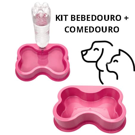 Kit Bebedouro Automático 1L + Comedouro 1kg Pet Cães e Gatos Formato Osso