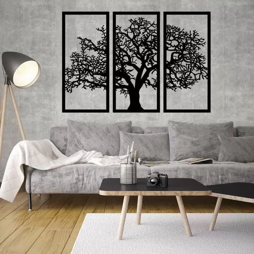 Quadro Decorativo Sala Quarto Escritorio Árvore Da Vida Grande 120 x 60cm Mdf 3mm Cor Preto Vazado