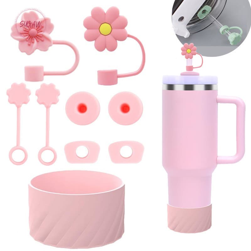 Conjunto De Acessórios Para Garrafa De Água, Tampa De Canudo, Capa de Garrafa De Água de Silicone Bota de Copo