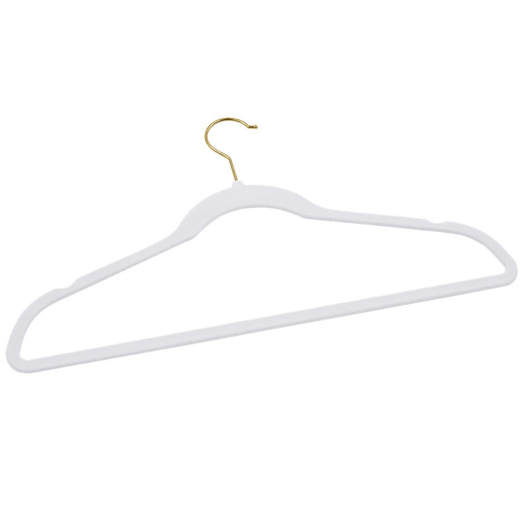 Kit 100 Cabides Veludo Branco Gancho Dourado Antideslizantes
