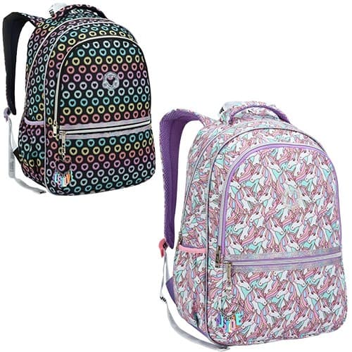 Nova Mochila Grande Escolar Juvenil Unicornio Coraçao Chaveiro Love Kawai Teen Feminina fofo
