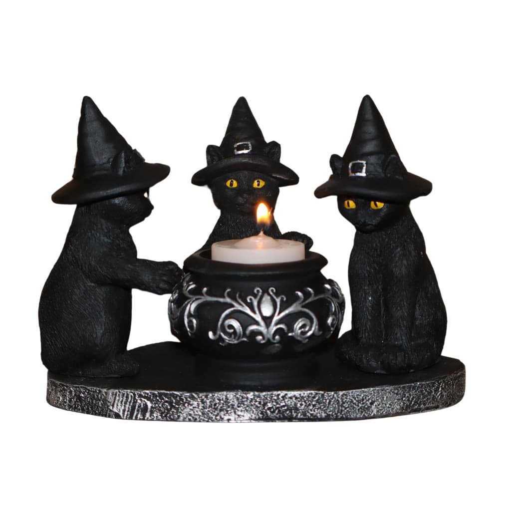 Enfeite Gato Bruxo Wicca Gótico + Caldeirão Mágico Incensário Castiçal