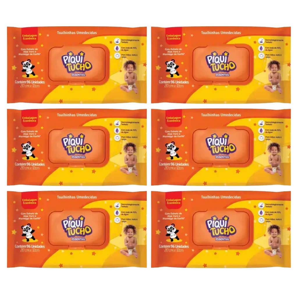 6x Toalha Umedecida Piquitucho Essential 96un