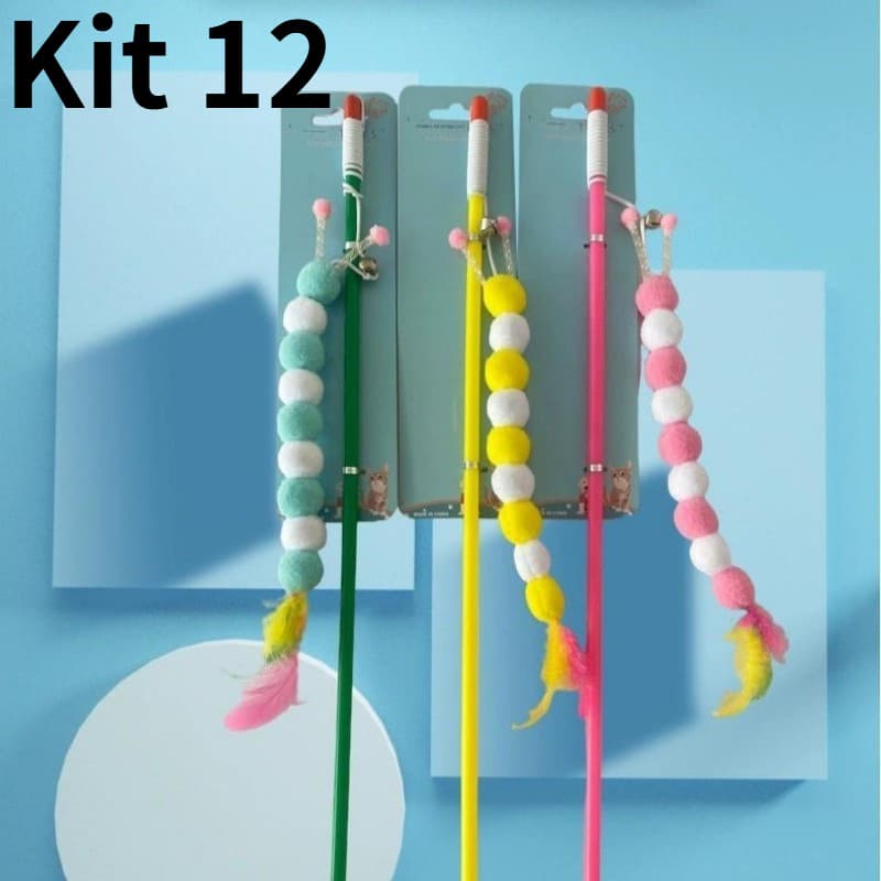 🐛 Kit 12 Varinhas para Gato com Lagarta | Brinquedo Tipo Vara de Pesca 🎣🐾