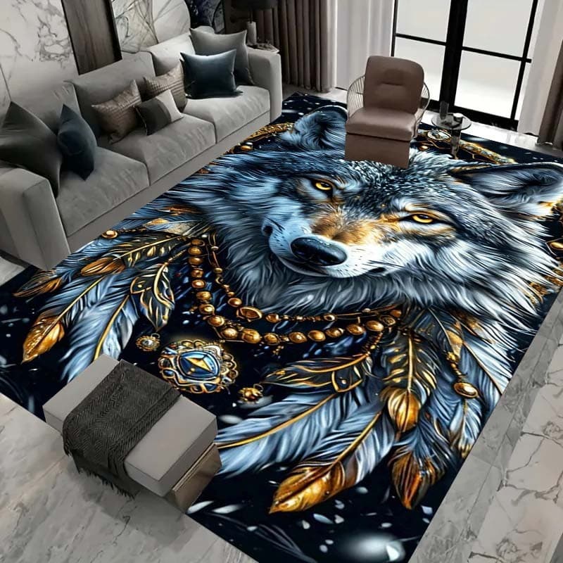 Lobo 3D Impresso Tapete Casa Sala De Estar Corredor Varanda Área Grande Macio Quarto Cama Banheiro Porta Borda Absorvent