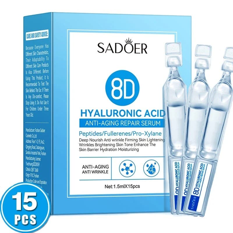 15 Pçs Ácido Hialurônico Rosto Soro Anti Envelhecimento Nutrição Profunda Fulerenos Colágeno Rugas Clareamento Levantame