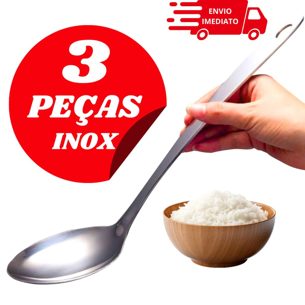 Kit com 3 Colheres de Inox para Arroz Ideal Para Cozinha De Casa e Restaurante