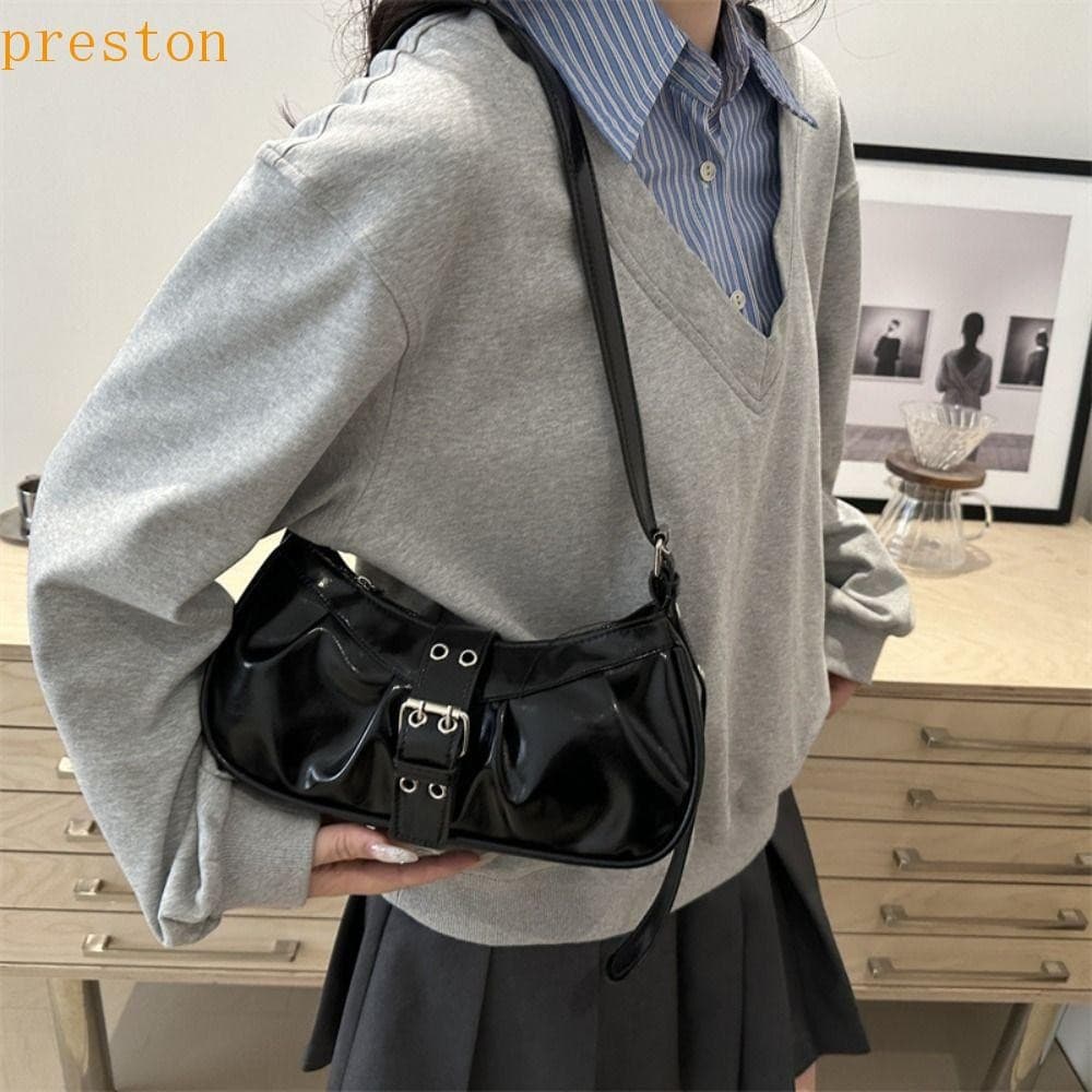 Bolsa De Axila Com Fivela PRESTON , Ombro Vintage Y2k De Couro Pu Menina Picante Corpo Cruzado Gótico De Designer