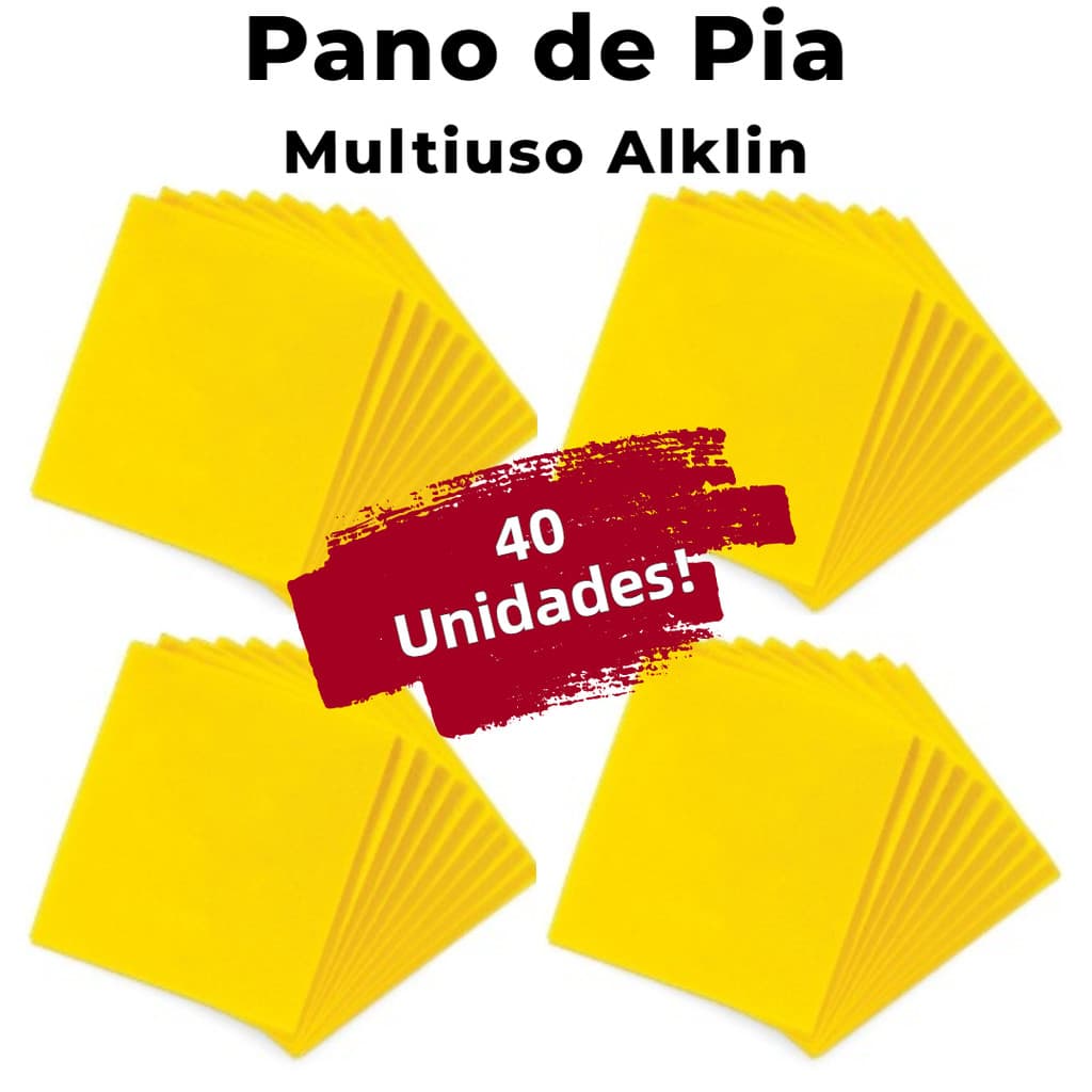 40 un Pano de Pia Alklin 36cm x 40cm Multiuso Amarelo