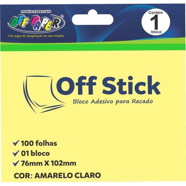 Off Stick 76mm x 102mm Bloco Adesivo para Recados Post-it Escritório Off Paper