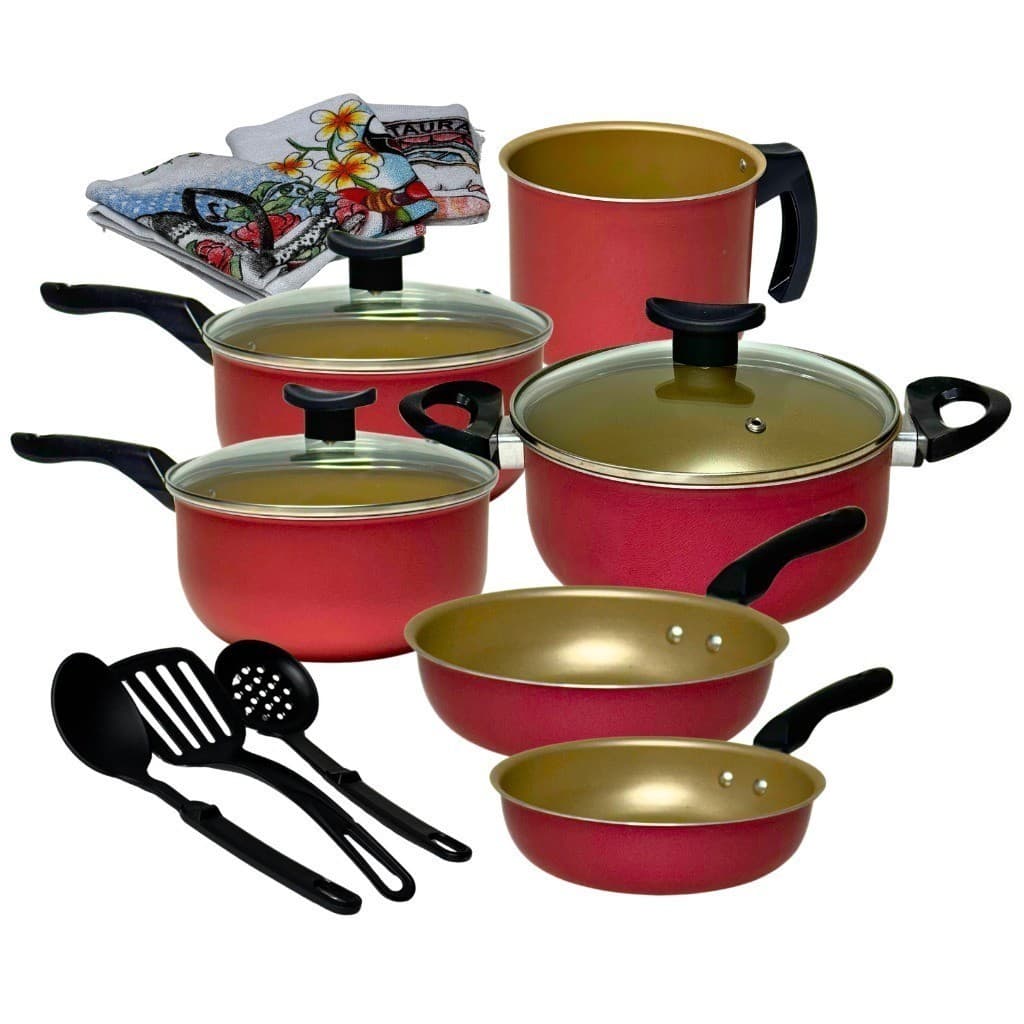 Kit de Panelas Kit 12 Pçs Antiaderente Tampa Vidro Teflon