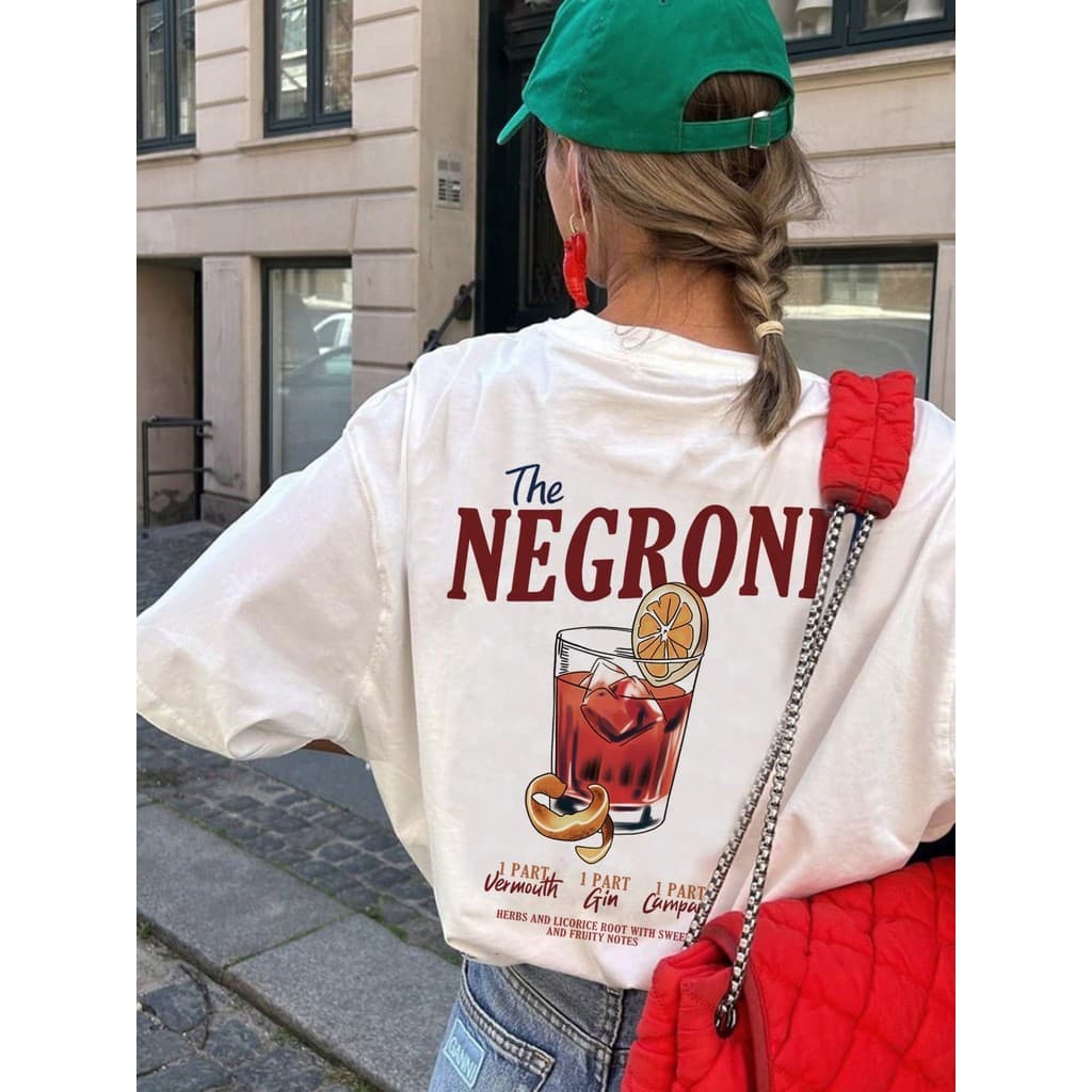Camiseta Feminina de Manga Curta com Estampa de Copo de CoquetelCasual de Verão para MulheresFashionable e Versátil