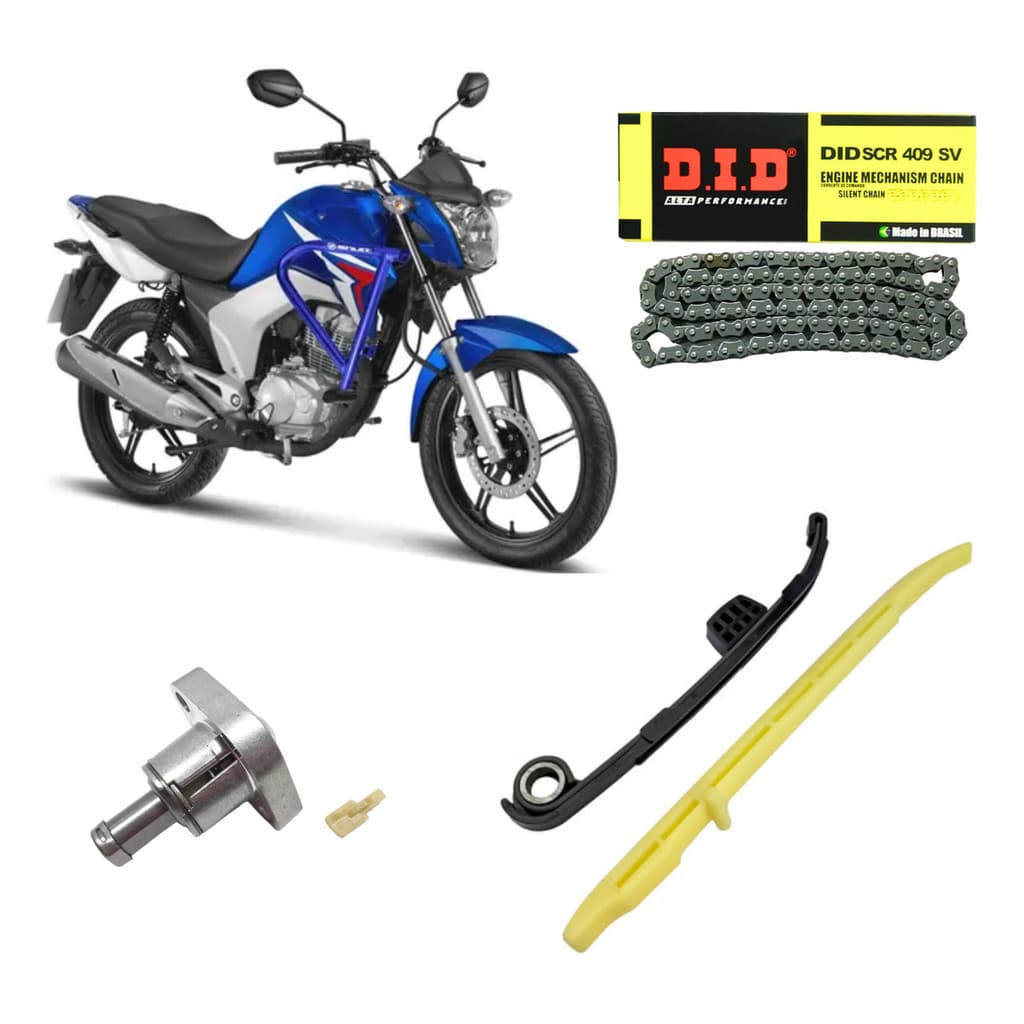 Kit Corrente de Comando + Tensor + Guia + Acionador para Cg Titan 160